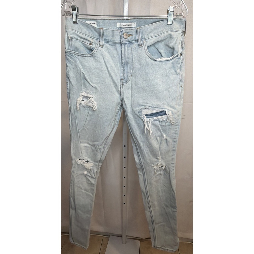 PacSun Skinny Jeans Mens 32x32 Light Wash Distressed Stretch